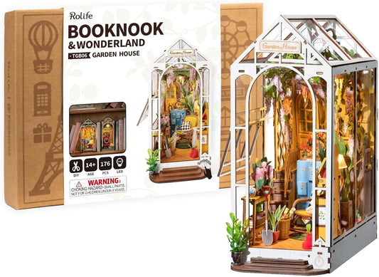 Rolife DIY Book Nook Kit - Garden House Bookshelf Insert | 3D Puzzle Room Decor for All Ages