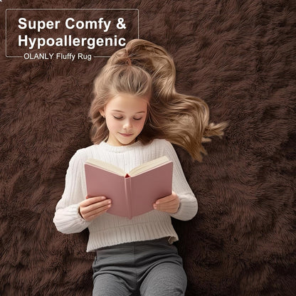 OLANLY Area Rugs - Soft, Fluffy Shaggy Indoor Carpet for Living Room & Bedroom | Machine Washable, 6x7 ft