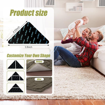 Rug Tape by [Brand Name] - Non-Slip Double-Sided Adhesive for Hardwood Floors | 12 Pcs, No Residue