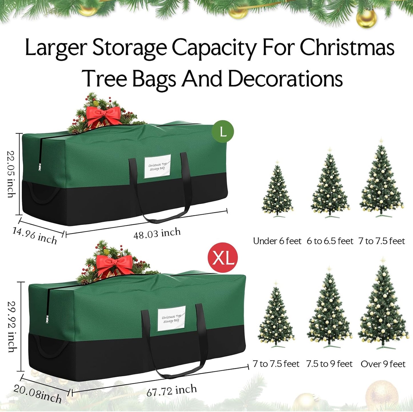 Skiennix Christmas Tree Storage Bag - Fits Up to 10 Ft Tall Trees | Heavy-Duty 600D Oxford Material with Dual Zipper & Transparent Pocket