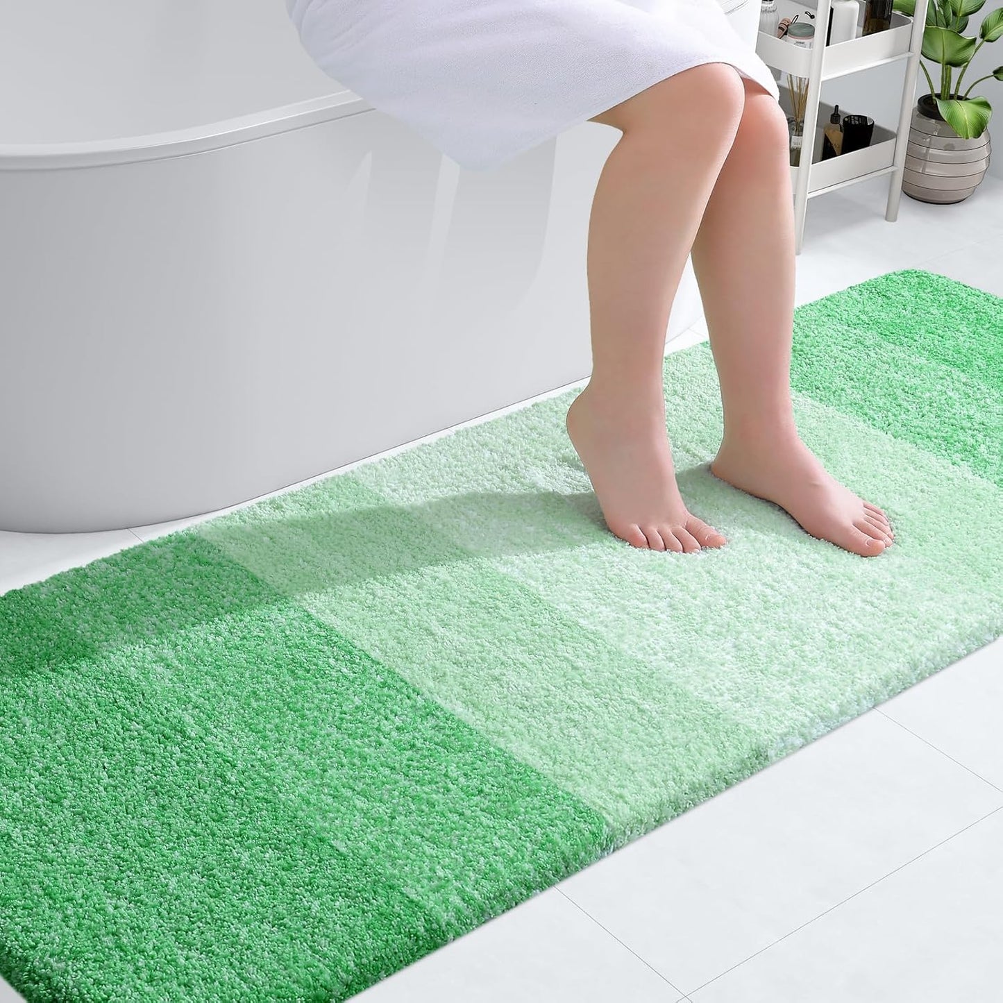 OLANLY Bathroom Runner Rug - Extra Soft Microfiber, Quick Dry & Machine Washable - 70x24, Green