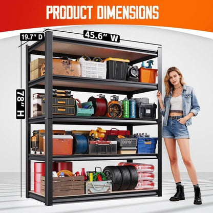 Garage Shelving | Heavy-Duty Metal Storage Unit - 5 Tier, Adjustable 2050 lbs Capacity, Black - 78"x45"x20"