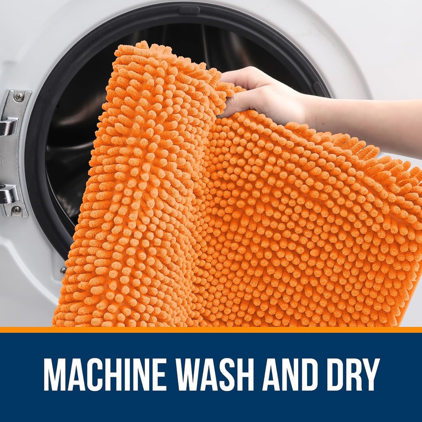 OLANLY Large Bath Rugs - Extra Soft Chenille with Rubber Backing | Quick Dry & Machine Washable - 40x32, Orange