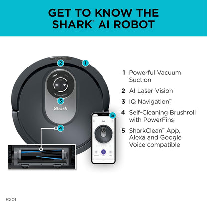 Shark AI Robot Vacuum - Smart Mapping & Scheduling | Pet Hair Pickup | Black/Silver (RV2001)