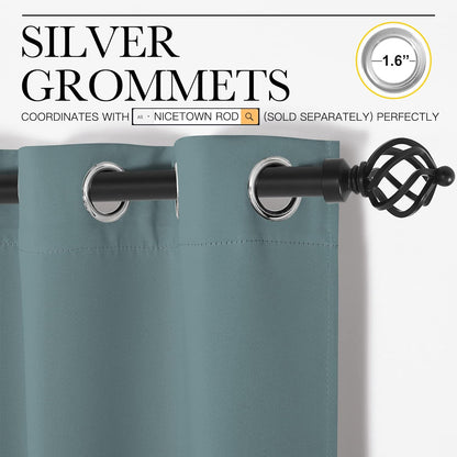 NICETOWN Modern Blackout Curtains - Noise Reducing & Thermal Insulated Drapes | Greyish Blue, 2 Panels (W42 x L68-Inch)