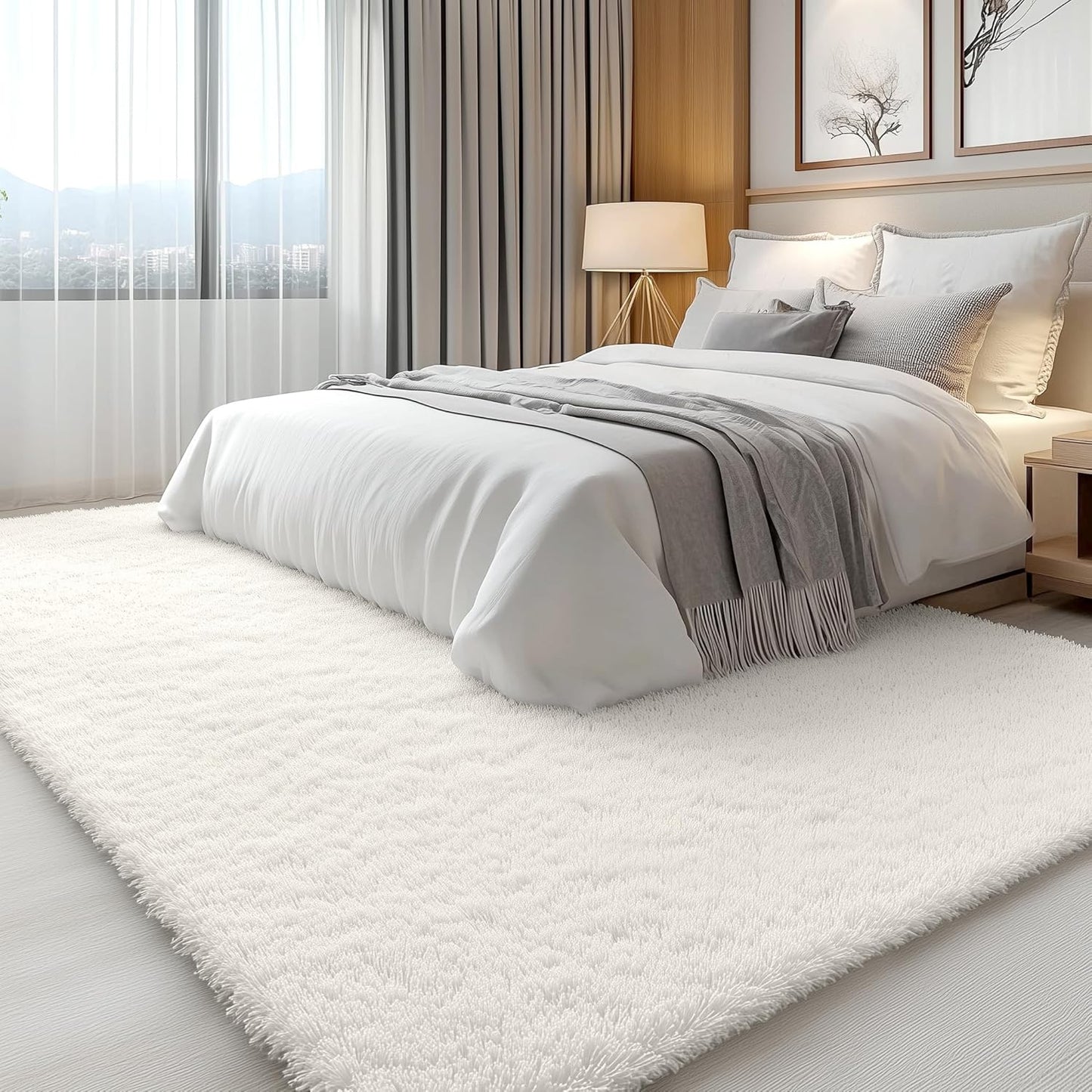 OLANLY 6x6 Area Rug - Soft, Fluffy Shaggy Design | Machine Washable Ivory Carpet for Living Room & Nursery