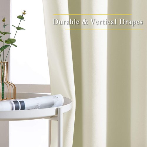 NICETOWN Short Window Curtains for Kitchen, Grommet Sunlight Reducing Solid Vertical Curtains & Drapes for Cafe & Home Office, Beige, 2 Panels, W52 x L36