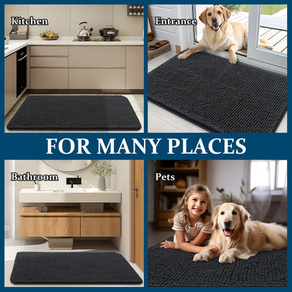 OLANLY Dog Door Mat - Absorbent Non-Slip Chenille Mat for Muddy Paws | 70x24 Inches, Dark Grey