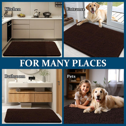OLANLY Dog Door Mat - Absorbent Non-Slip Washable Chenille Mat for Muddy Paws | 36x24, Brown