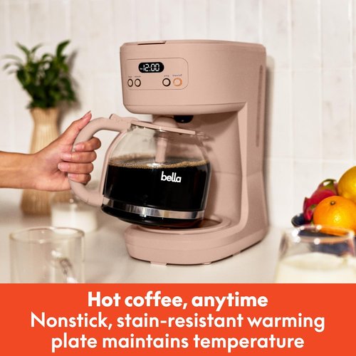 Bella 12-Cup Programmable Coffee Maker - Easy LCD Display, Auto Shutoff, Reusable Accessories, Blossom Color