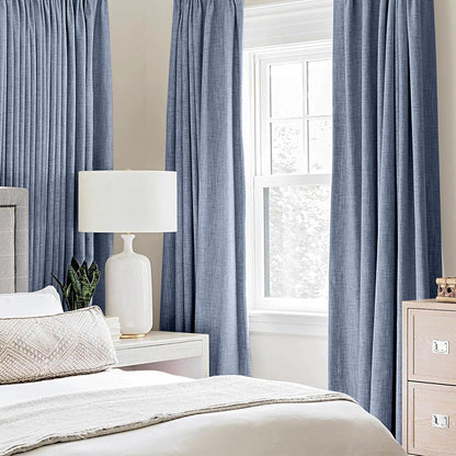 MIULEE Linen Blackout Curtains - 100% Room Darkening Thermal Insulated Grommet Panels | 42" x 90" Stone Blue (2 PCs)