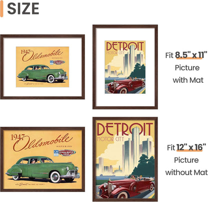 Upsimples 12x16 Picture Frame - Versatile Display for 8.5x11 Photos with Mat or 12x16 Without | Brown, 1 Pack