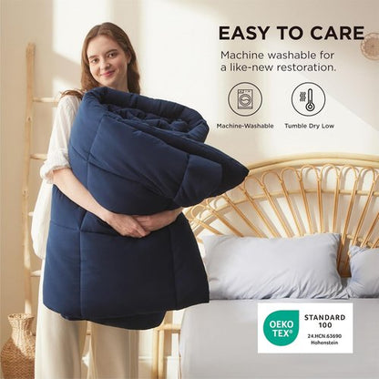 Bedsure Comforter Duvet Insert - All-Season King Size Quilted Down Alternative Bedding, Navy Blue 90 x 102 Inches