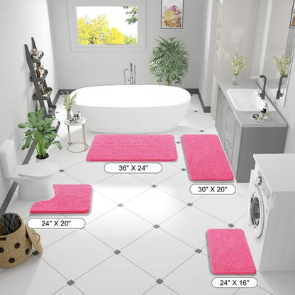OLANLY Bathroom Rugs 47x24, Extra Soft Absorbent Chenille Bath Rugs, Rubber Backing Quick Dry, Machine Washable Bath Mats for Bathroom Floor, Tub and Shower, Home Decor Accessories, Hot Pink