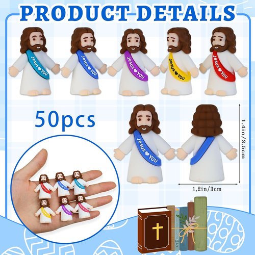 Bamamon Mini Jesus Figurines - 50 Pcs Easter Party Favors for Sunday School & Baptism Gifts