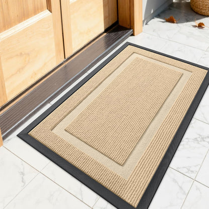 OLANLY Indoor Outdoor Front Door Mat - Waterproof All-Season Doormat, Sturdy Natural Rubber | 23.5x15.5, Beige