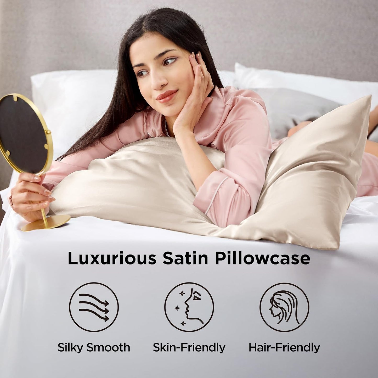 Bedsure King Size Satin Pillowcase Set - Silky Beige Pillow Cases for Hair & Skin, 20x36 Inches, 2-Pack