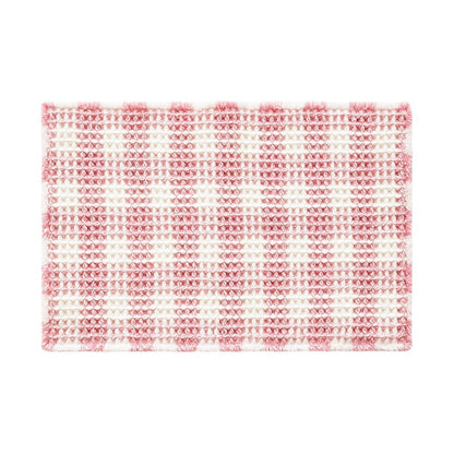 TYUU Waffle Bath Mat, Boho Bathroom Rugs Non Slip Washable Absorbent Checkered Bathroom Mat Quick Dry Cute Bath Mat, 30"x20" Pink and White