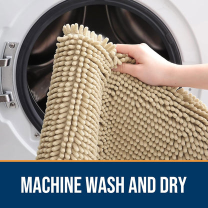 OLANLY Dog Door Mat - Absorbent Non-Slip Washable Chenille Mat for Muddy Paws | 44x32, Beige