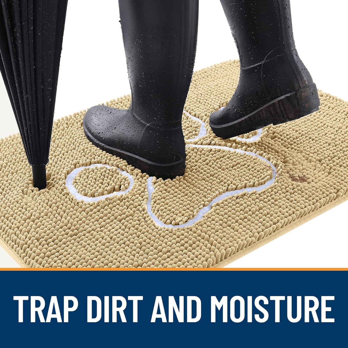 OLANLY Dog Door Mat - Absorbent Non-Slip Mud Mat for Paws | 70x24 Beige Chenille Design