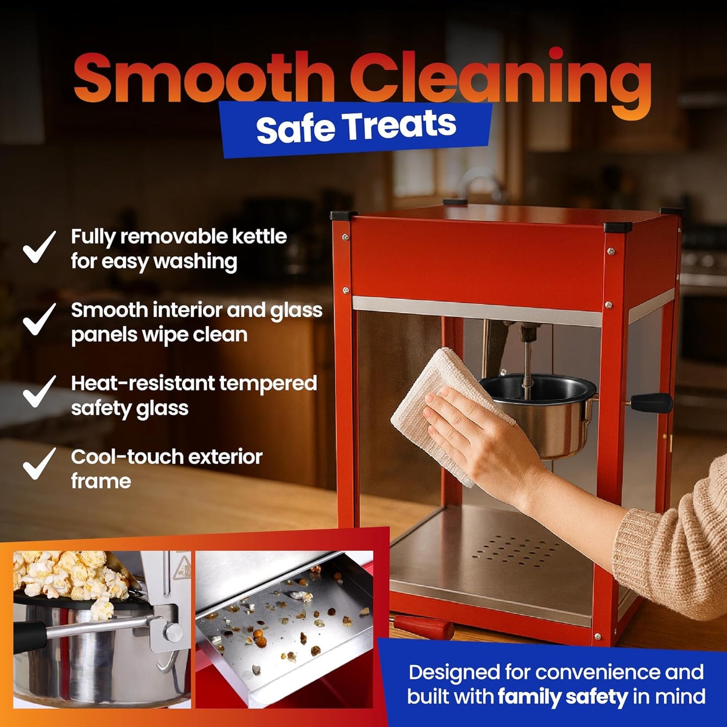 Popcorn Machine - Electric Popcorn Popper | Stainless Steel Kettle, Ready in 5 Minutes | 8 oz Capacity, Red