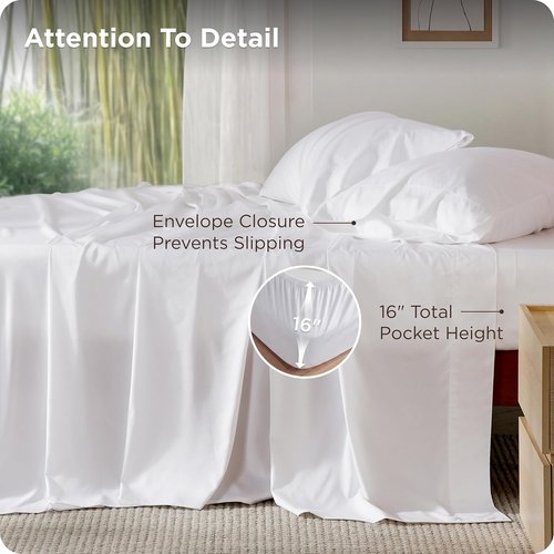 Bedsure Cooling Full Size Bed Sheets - Breathable Rayon from Bamboo, Deep Pocket Up to 16", Soft White