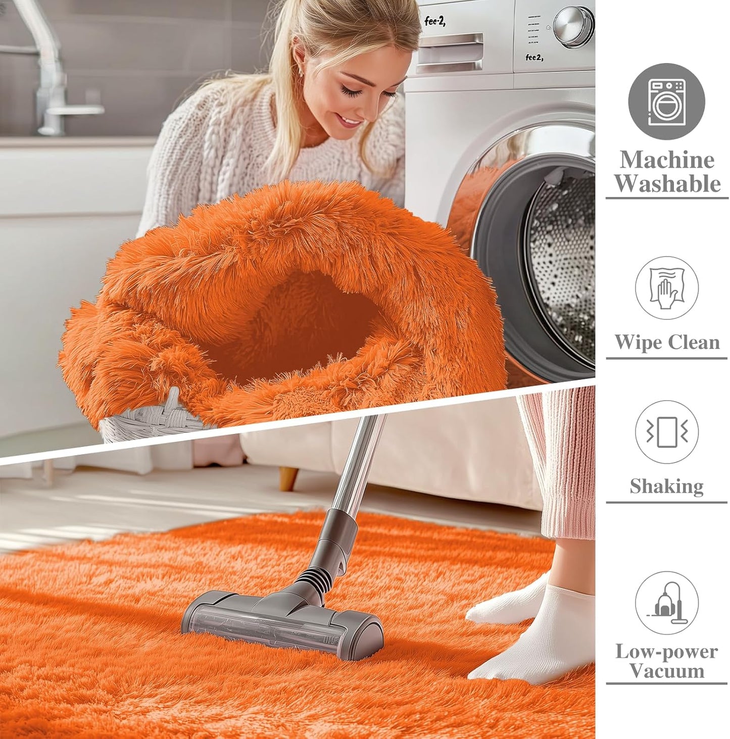 OLANLY Small Bedside Rug - Soft Fluffy Shaggy Machine Washable Carpet for Kids & Nursery | Orange
