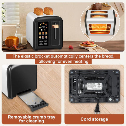 SEEDEEM 2-Slice Toaster - Touch Screen, 7 Shade Settings, 1.5" Wide Slots, Dark Chocolate Finish