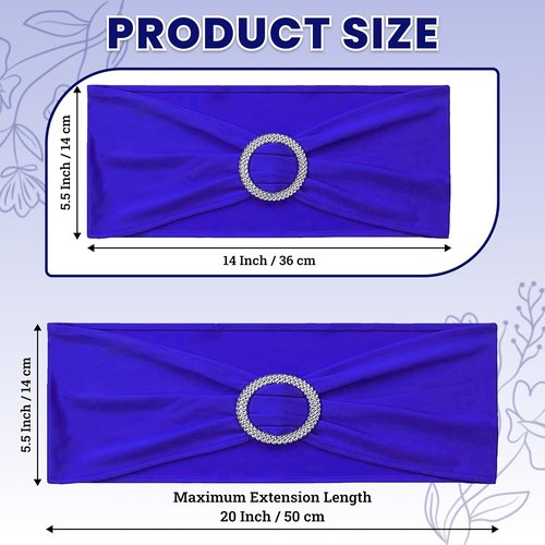 MDS Spandex Chair Sashes - Premium Stretch Covers with Buckle Slider for Weddings & Events | Royal Blue, Pack of 50