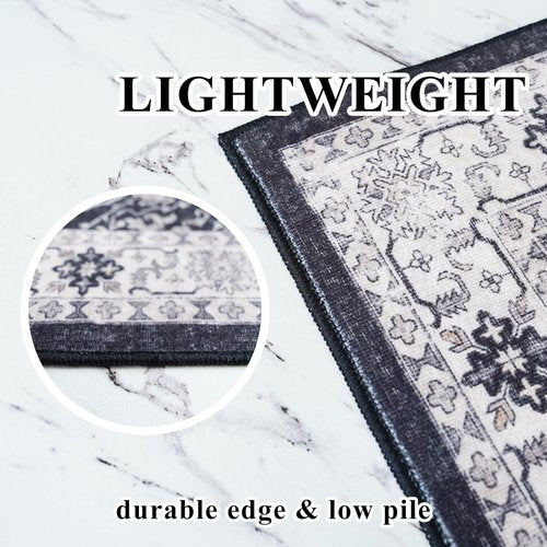 Hallway Washable Runner Rug - Vintage Non-Slip Soft Floor Mat for Kitchen & Entryway | 2x6 Black