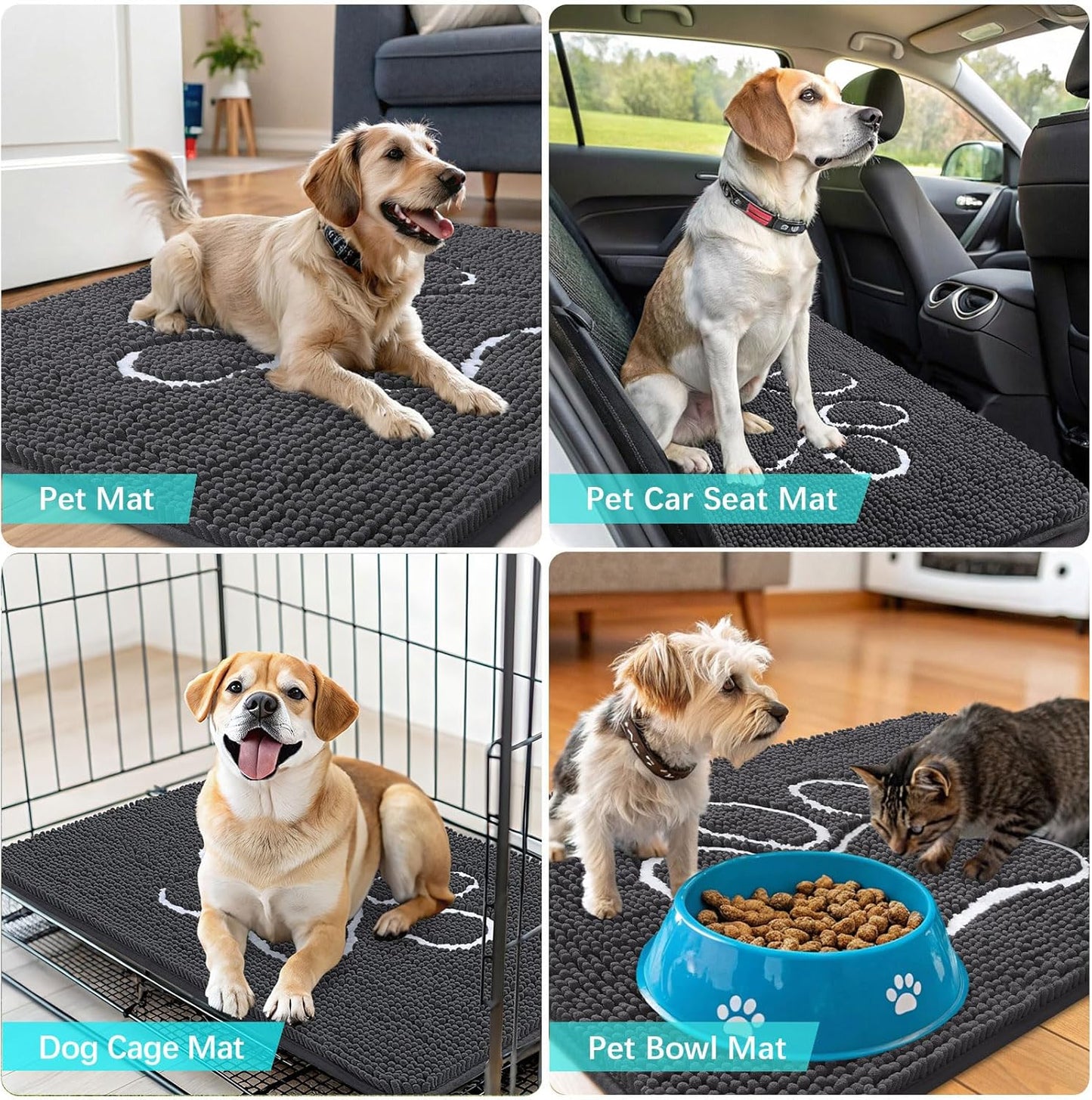 OLANLY Dog Door Mat - Absorbent Non-Slip Chenille Mat for Muddy Paws | 45x27 Dark Grey Design
