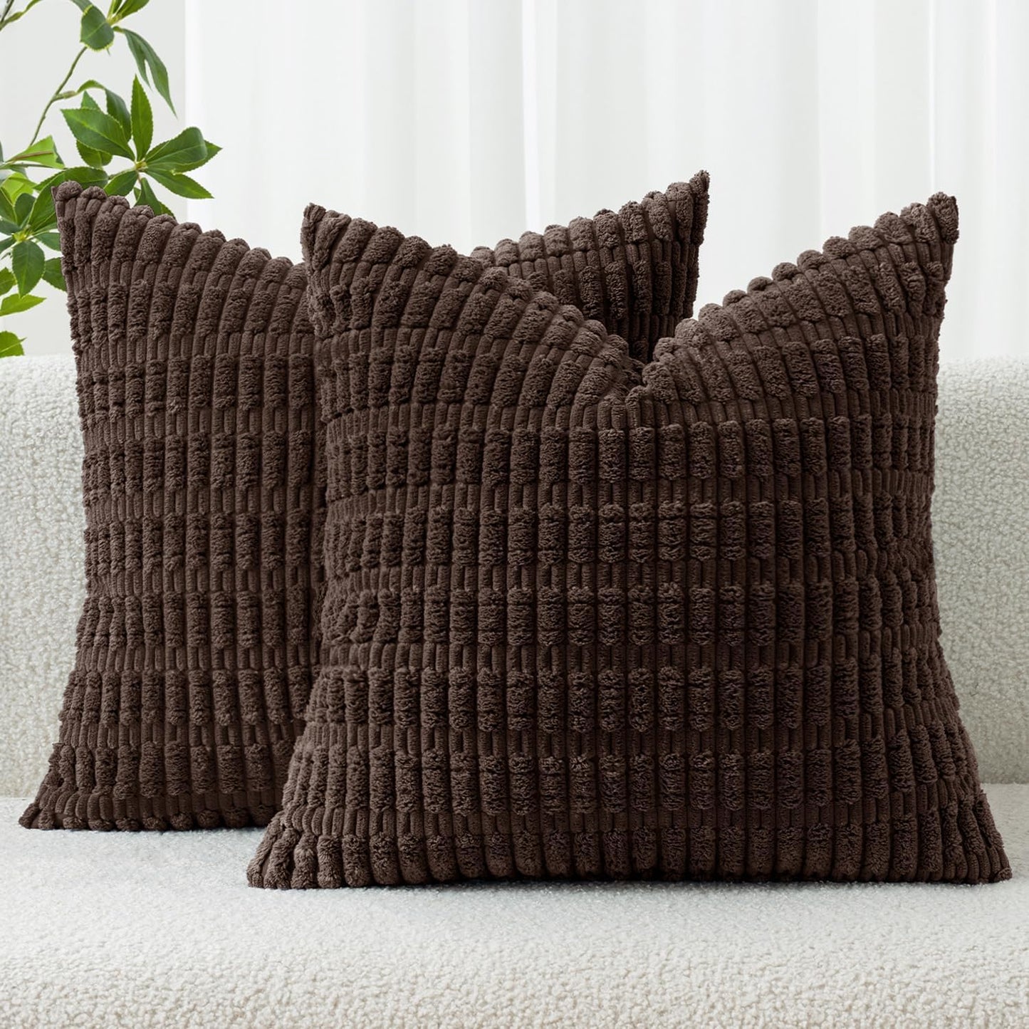 MIULEE Corduroy Throw Pillow Covers - Soft Boho Striped Design | 18x18 Inch Dark Brown Decor for Sofa & Bed