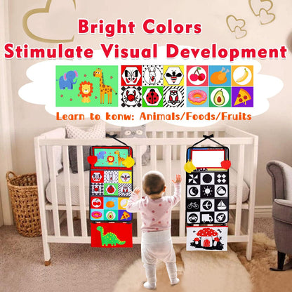 Skiennix Tummy Time Baby Mirror - High Contrast Infant Toy for Brain Development | Includes Crinkle Cloth Book & Teether