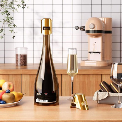 Champagne Stoppers with Stainless Steel Champagne Saver with Food Grade Silicone Leak proof Keep Fresh Suitable for Champagne, Cava, Prosecco and Sparkling(Gold, 6 Pack)