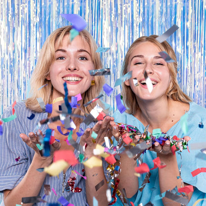 Skiennix Iridescent Foil Curtain Backdrop - 5 Pack Metallic Tinsel Fringe for Parties & Celebrations