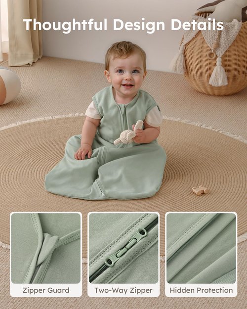Yoofoss Baby Sleep Sack 6-12 Months Wearable Blanket for Babies 100% Organic Cotton 2-Way Zipper TOG 0.5 Toddler Sleeping Sack 3 Pack, Soft Lightweight Sleep Sacks