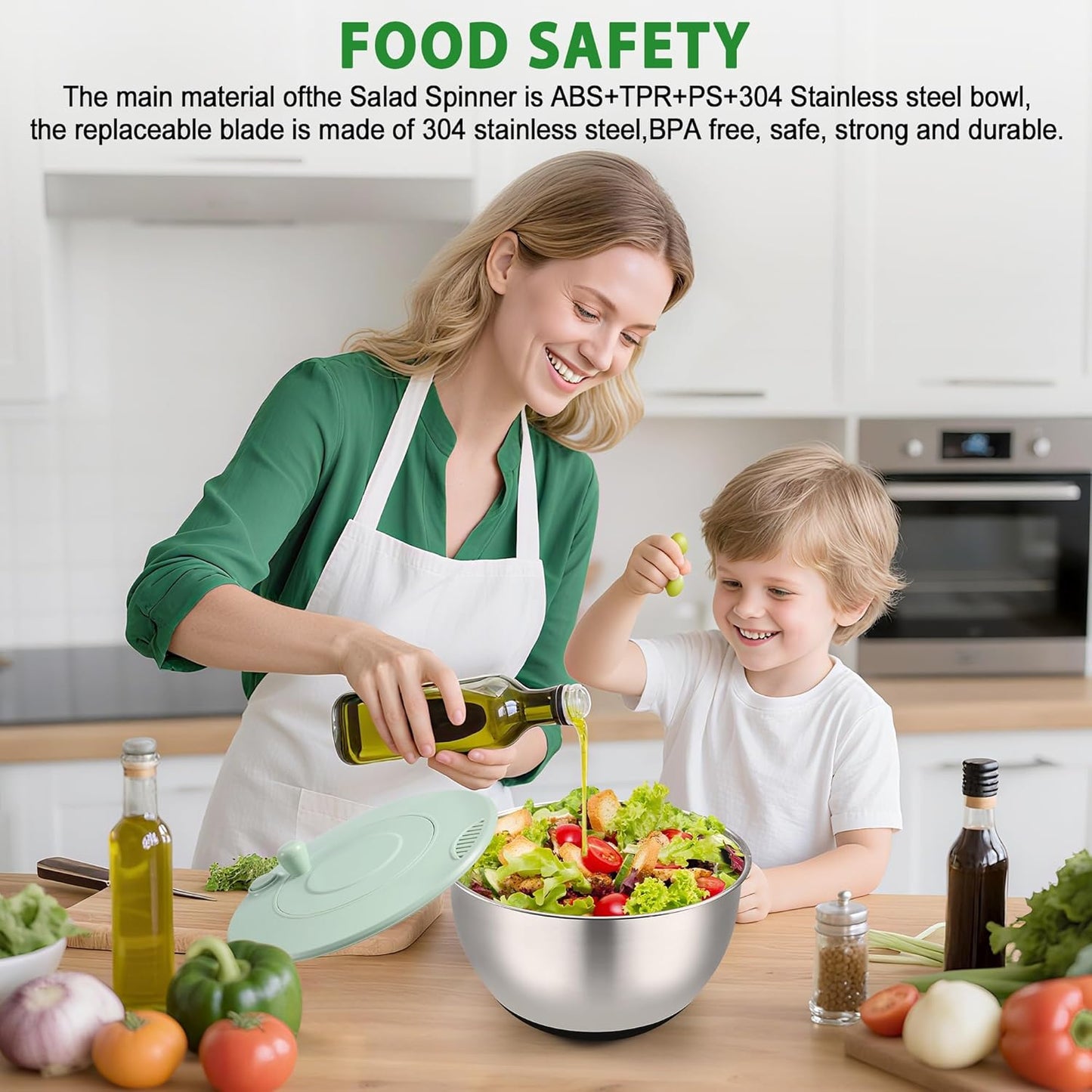 Salad Spinner - Stainless Steel 5.3-Quart Lettuce Washer with 5 Blades Slicer | Perfect for Healthy Home Cooking