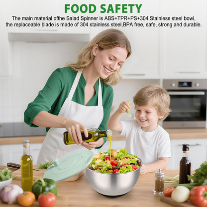 Salad Spinner - Stainless Steel 5.3-Quart Lettuce Washer with 5 Blades Slicer | Perfect for Healthy Home Cooking