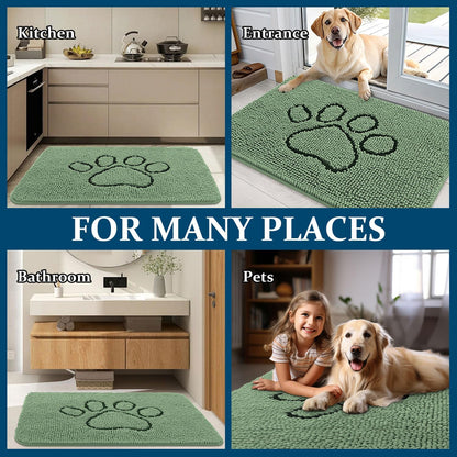 OLANLY Dog Door Mat - Absorbent Non-Slip Mud Mat for Muddy Paws | 30x20 Olive Green Paw Print Design