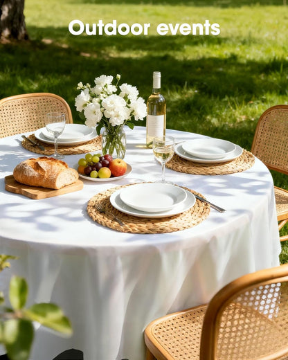 Pureegg Disposable Plastic Table Cloths - 84'' Round, Leakproof & Sturdy for Parties, Picnics, Weddings | 10 Pack, White