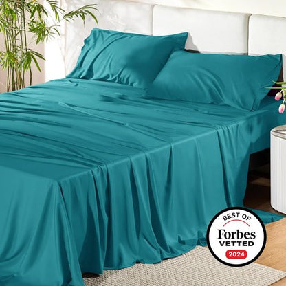 Bedsure Cooling Bed Sheets - Breathable Rayon from Bamboo | Full Size, Deep Pocket Up to 16 Inches, Turquoise