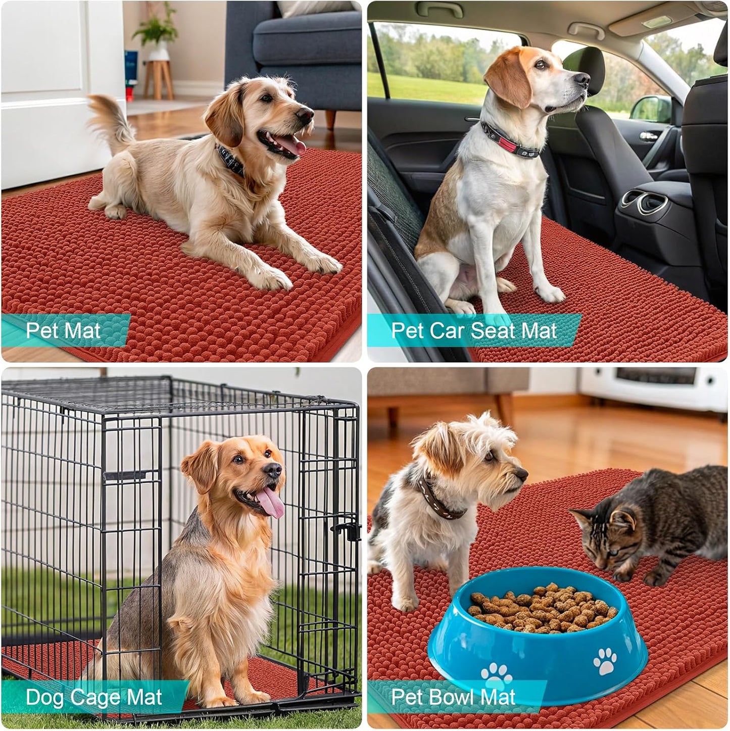 OLANLY Dog Door Mat - Absorbent Non-Slip Washable Doormat for Muddy Paws | 40x24 Maple Red