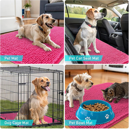 OLANLY Dog Door Mat - Absorbent Non-Slip Chenille Mat for Muddy Paws | 30x20, Quick Dry, Hot Pink