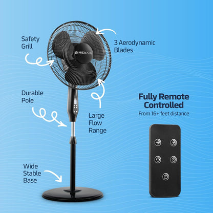 NEXAIR 16-Inch Oscillating Pedestal Fan - Quiet Operation, Remote Control & Adjustable Height | Ideal for Office & Living Room