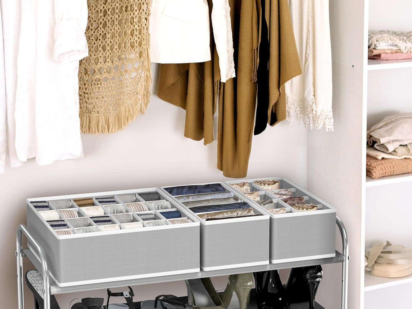 Simple Houseware Underwear Organizer - 7-Piece Drawer Divider Set in Gray for Neat Storage