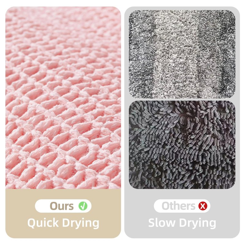 TYUU Light Peachy Pink Long Bathroom Rugs, Waffle Runner Rug Bathroom Non Slip Washable Quick Dry Cute Bath Mat Boho Farmhouse Bath Mat, 72"x24" Light Peachy Pink