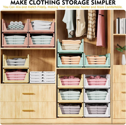 SNSLXH Stackable Closet Organizer Box - Multifunctional & Foldable Storage Basket for Home | Pink, 5 Pack
