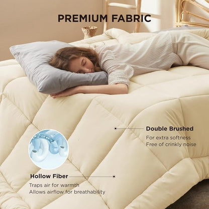 Bedsure Comforter Duvet Insert - King Size All-Season Quilted Down Alternative Bedding, Cream 90 x 102 Inches