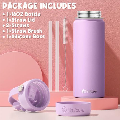 Fimibuke Kids Insulated Water Bottle - 18oz BPA-Free Stainless Steel Tumbler with Straw | Leak-Proof Design for School (Bubble Gum)