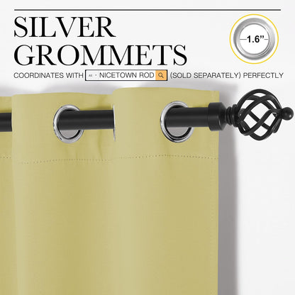 NICETOWN Blackout Curtains for Patio Glass Doors - Privacy Panel Drapes, Pale Yellow, 42" x 90" (1 Pair)